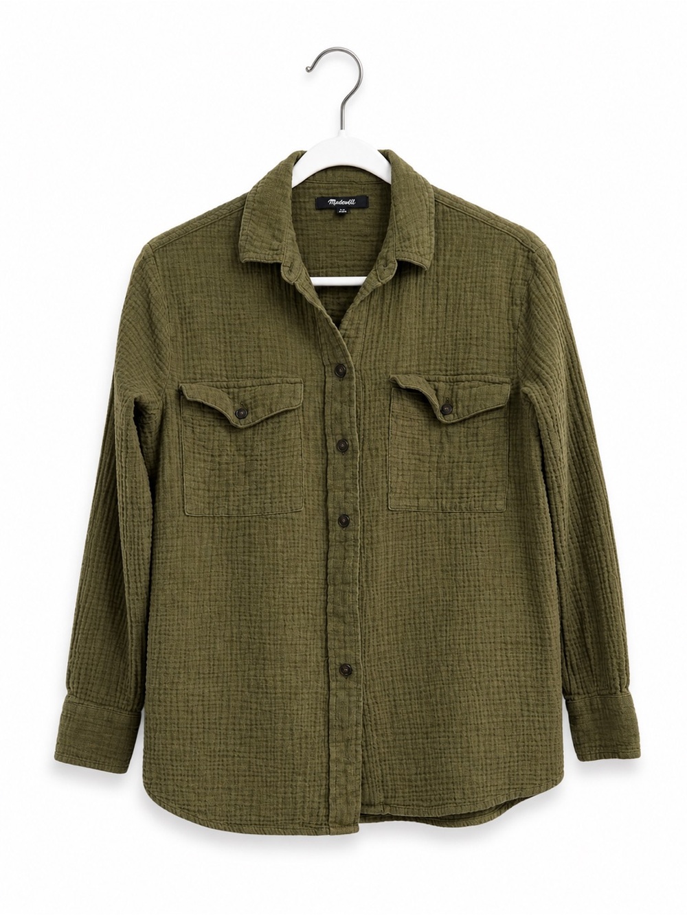 Madewell Olive Green Textured Button-Up Shirt XXS Women’s Double Gauze Utility